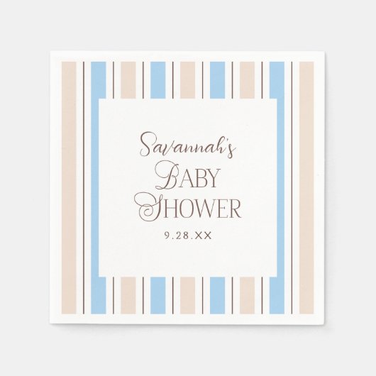 Braun Blau Weiße Streifen Muster Custom Baby Dusch Serviette (Vorderseite)