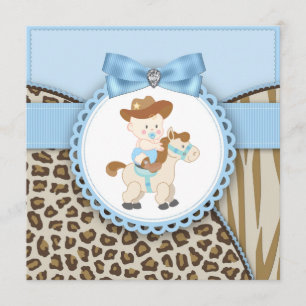 Braun Blaue Cowboy-Baby-Party für Jungen Einladung