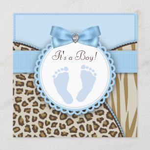 Braun Blaue Fußabdruck-Baby-Party Einladung