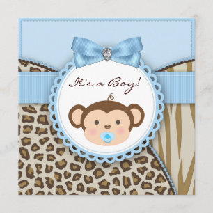 Braun Blaue Monkey Baby Boy Shower Einladung