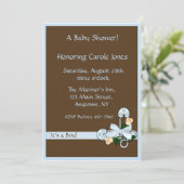 Braun Blue Baby Dusche Einladung (Stehend Vorderseite)