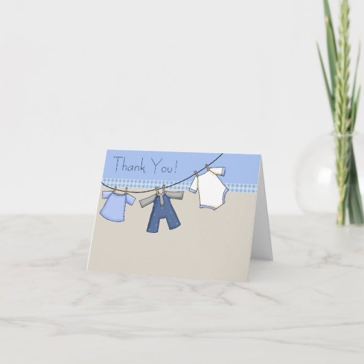 Braun Blue Clothesline Baby Boy Danke Karten (Vorderseite)