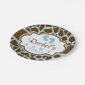 Braun, Blue Giraffe Animal Print Baby Dusche Pappteller (Schrägansicht)