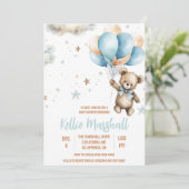 Braun & Blue Teddy Bear mit Balloons Baby Dusche Einladung (Stehend Vorderseite)