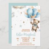 Braun & Blue Teddy Bear mit Balloons Baby Dusche Einladung (Vorne/Hinten)