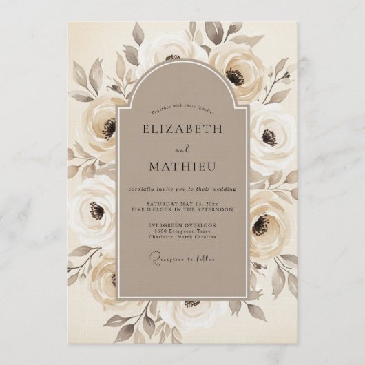 Braun-blühende Hochzeit Einladung (Vorderseite)