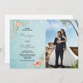 Braun Blume Grüne Hochzeit Einladungen mit Foto (Vorne/Hinten)