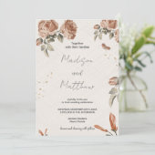 Braun-Blume-Hochzeitseinladungen Einladung (Stehend Vorderseite)