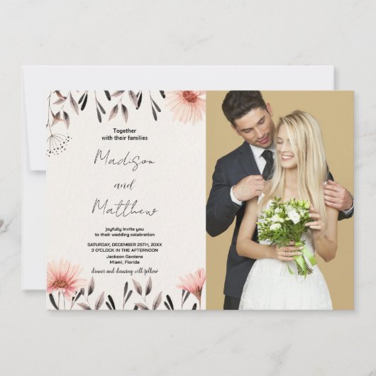 Braun Blume Hochzeitseinladungen mit Foto Einladung (Vorderseite)