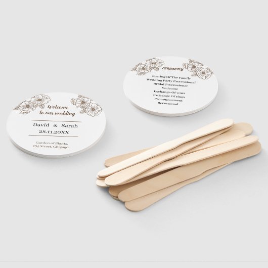 Braun-Blume-Personalisiert-Hochzeitsprogramm Fächer (Non-assembled)