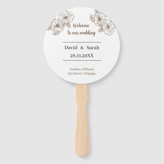Braun-Blume-Personalisiert-Hochzeitsprogramm Fächer (Vorderseite)