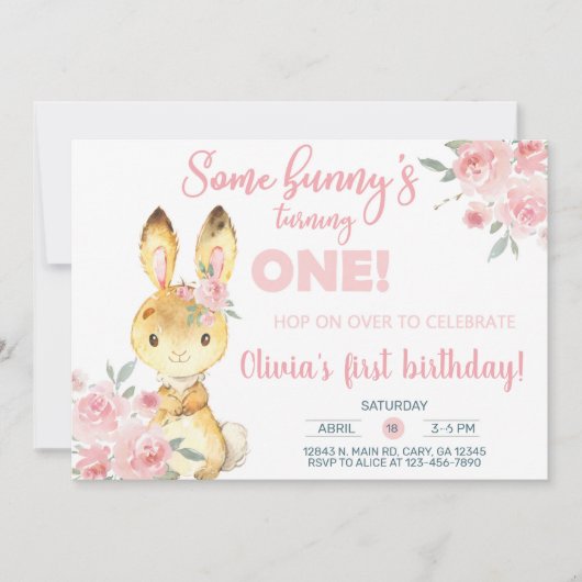 Braun Blume und rosa... Einladung (Vorderseite)