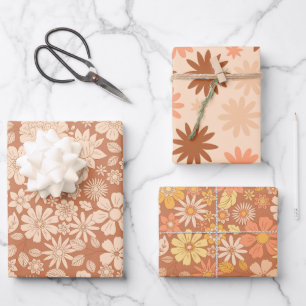 Braun Blumen Schöner Blumengarten Geschenkpapier Set