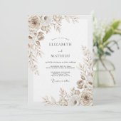 Braun-blumige Hochzeit Einladung (Stehend Vorderseite)