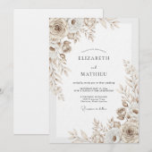 Braun-blumige Hochzeit Einladung (Vorne/Hinten)