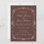 Braun-blumige Hochzeit mit QR-Code im Old-Money-St Einladung (Vorderseite)