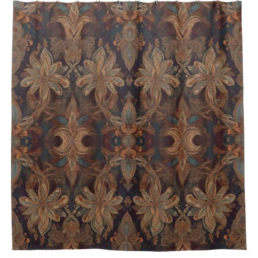 Braun Blütendusche Boho Duschvorhang (Vorderseite)
