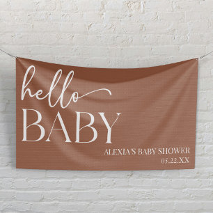 Braun Boho Bohemian Hallo Baby Babyparty Banner