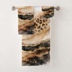 Braun Boho Tierdruck, Gold Achat Gold Kunst Badhandtuch Set