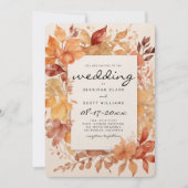 Braun-Borten-Blätter Herbsthochzeit Einladung (Vorderseite)