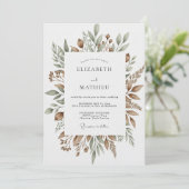 Braun Botanische Hochzeit Einladung (Stehend Vorderseite)