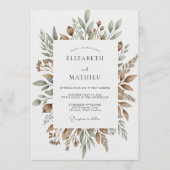 Braun Botanische Hochzeit Einladung (Vorderseite)