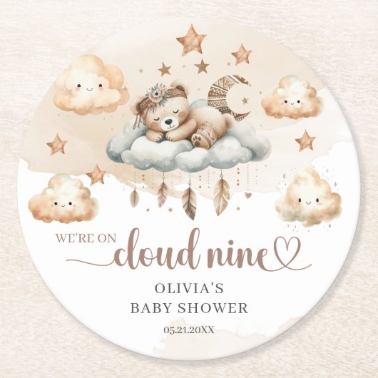 Braun-Brauner Elfenbein-Teddy-Wolke 9 Runder Pappuntersetzer (Vorderseite)