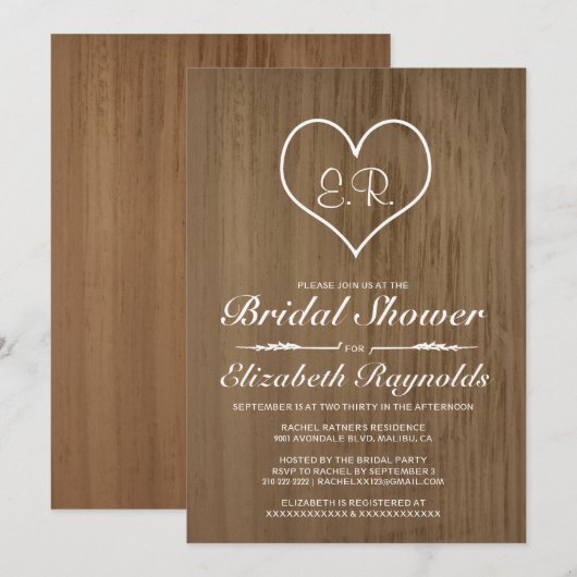 Braun Brautdusche Einladungen (Vorne/Hinten)