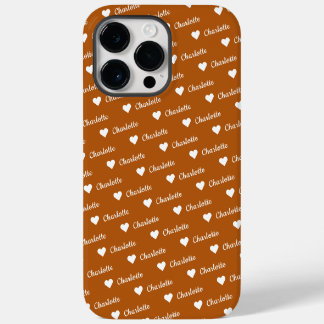 Braun Bronze Wiederholender Name Skript Herz iPhone 14 Pro Max Hülle