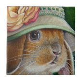 Braun Bunny Rabbit im Frühjahr Bonnet Wasserfarbe Fliese (Vorderseite)