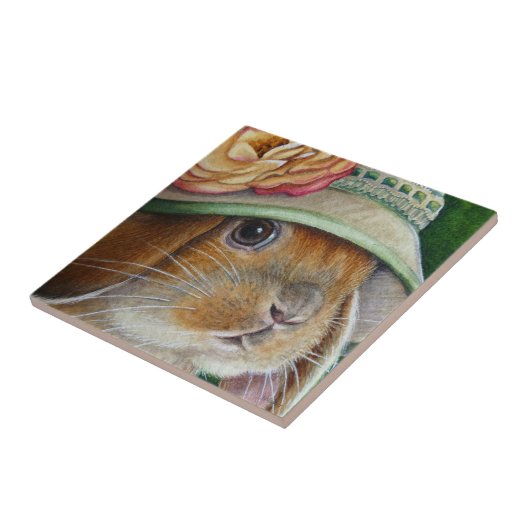 Braun Bunny Rabbit im Frühjahr Bonnet Wasserfarbe Fliese (Seite)