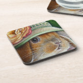 Braun Bunny Rabbit im Frühjahr Bonnet Wasserfarbe  Getränkeuntersetzer (Linke Seite)