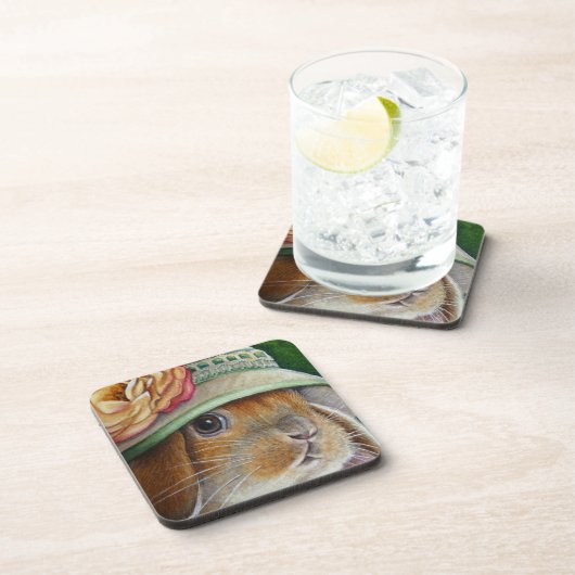 Braun Bunny Rabbit im Frühjahr Bonnet Wasserfarbe Getränkeuntersetzer (Rechte Seite)