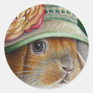 Braun Bunny Rabbit im Frühjahr Bonnet Wasserfarbe  Runder Aufkleber