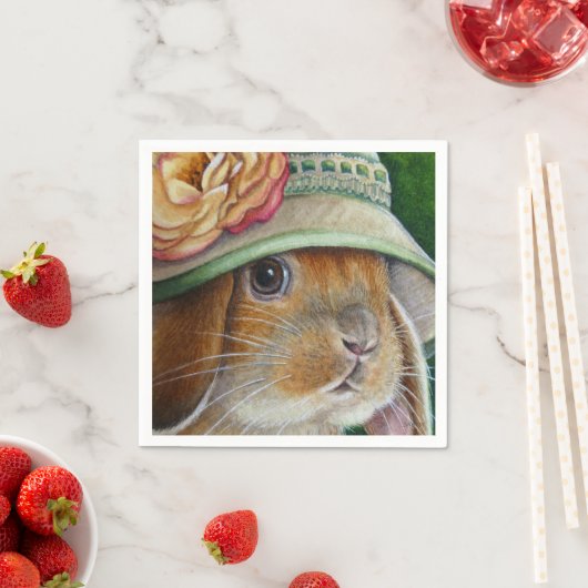 Braun Bunny Rabbit im Frühjahr Bonnet Wasserfarbe Serviette (Beispiel)