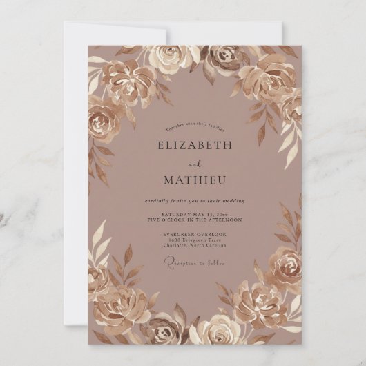 Braun Champagner Gemalte Hochzeit Einladung (Vorderseite)