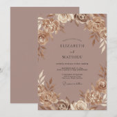 Braun Champagner Gemalte Hochzeit Einladung (Vorne/Hinten)
