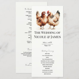 Braun Chickens Watercolor Country Wedding Program Menükarte