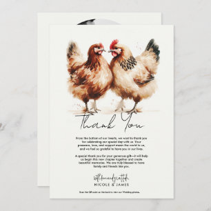 Braun Chickens Watercolor Wedding Danke Einladung