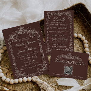 Braun-chocola-retro-Hochzeit im Vintage-Stil Einladung