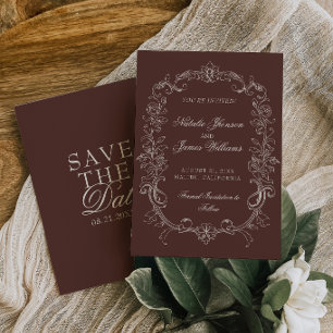 Braun-chocola-Vintage-Hochzeit im Stil des alten G Save The Date