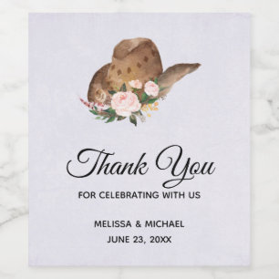 Braun Cowgirl Hut mit rosa Blume Hochzeit Weinetikett