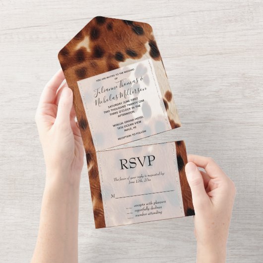 Braun Cream Südwest Cowhide Hochzeit All In One Einladung (Abreißen)