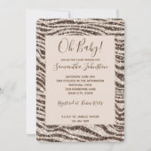 Braun Creme Blush Zebra Glitzer Babydusche Einladung (Vorderseite)