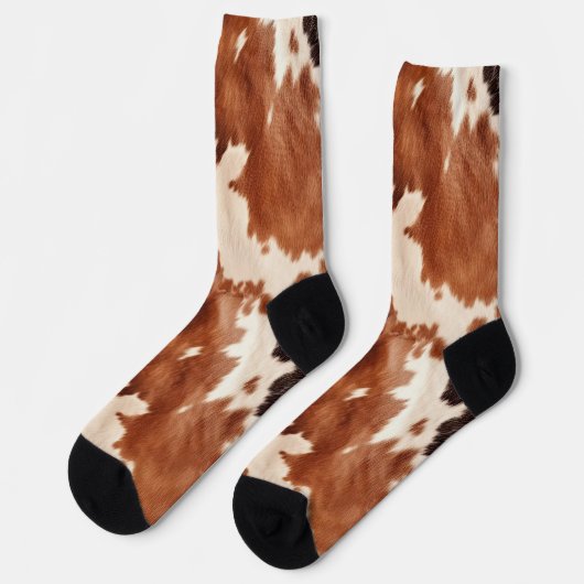 Braun Creme Faux-Kuh-Druck Socken (Linkes Detail)