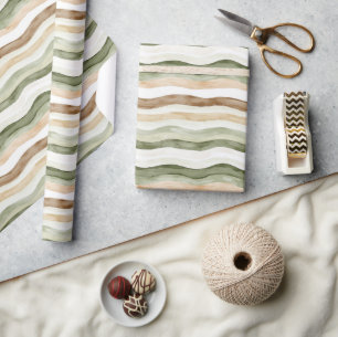 Braun Creme Grün Streifen Geschenkpapier
