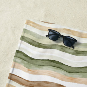 Braun Creme Grün Streifen Strandtuch