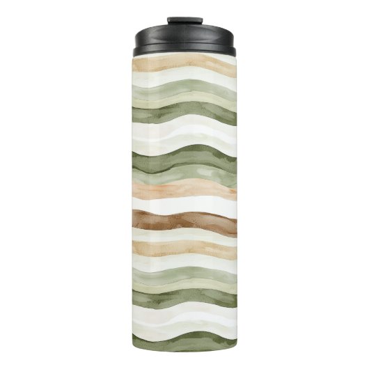Braun Creme Grün Streifen Thermosbecher (Vorderseite)