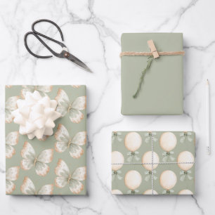 Braun Creme Grüne Schmetterlinge Luftballons Gebur Geschenkpapier Set