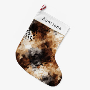 Braun Creme Schwarz Leopard Tier Weihnachten Großer Weihnachtsstrumpf